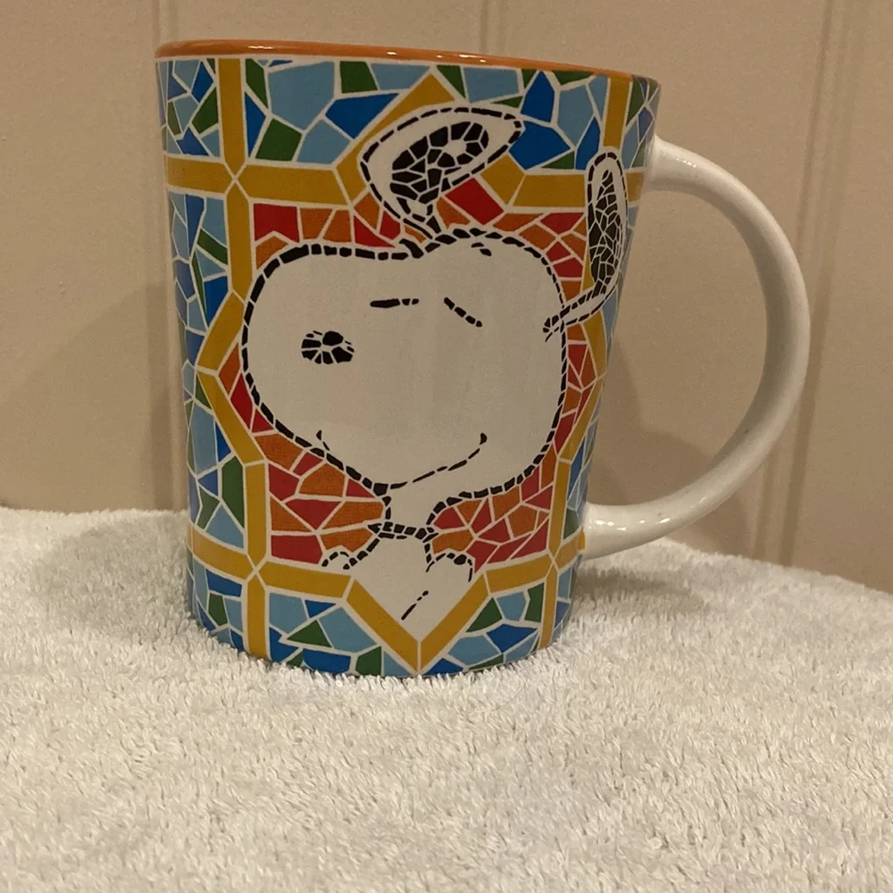 Peanuts Mug Cup by Schultz Stain Glass Mosaic Design Snoopy Large Multicolor